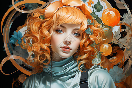 橙色发色的美女图片