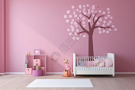 粉红色墙壁的儿童房图片