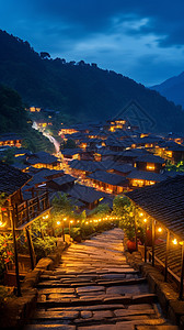 民俗美丽的苗寨夜景设计图片