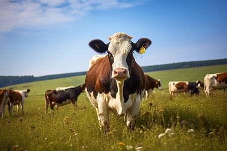 草原中放牧的奶牛图片