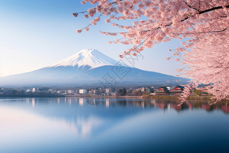 宏伟的火山和湖泊图片