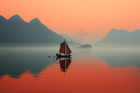 扁平风小湖秋意风景图片