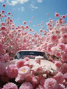 被鲜花包围的汽车图片