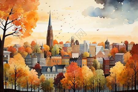 风景如画的秋天城市图片