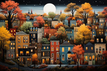 迷人的秋天色彩的城市景观图片