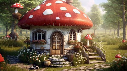 森林中的蘑菇屋背景图片
