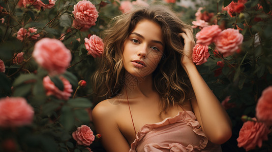 花丛中唯美的外国女子图片
