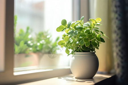 一盆窗台上的绿植图片