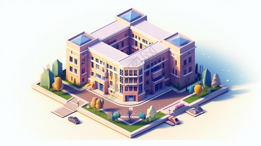 现代化学校建筑插图背景图片