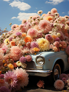 汽车氛围灯被花朵包围的汽车设计图片