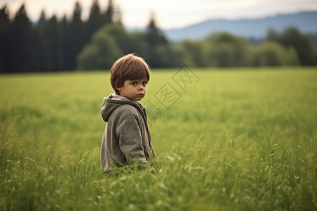 草甸男孩独自在草地上背景