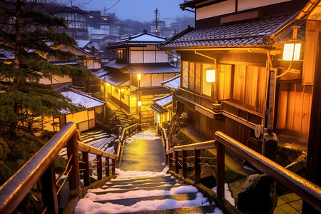 夜晚的日式建筑图片