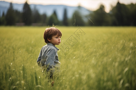 草甸男孩在欣赏大自然背景