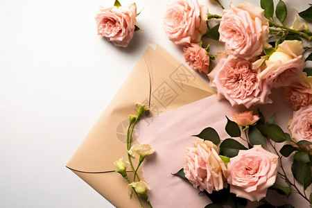 粉红色的玫瑰信封图片