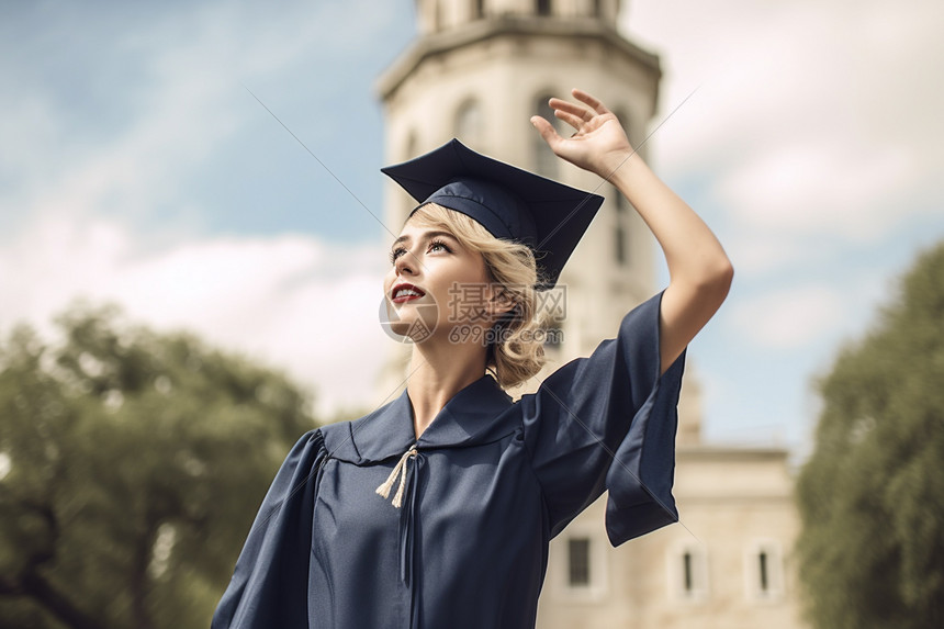 身穿学士服的女学生图片