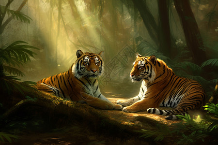 丛林中休息的老虎背景图片