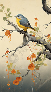 写实派树枝上的喜鹊背景图片