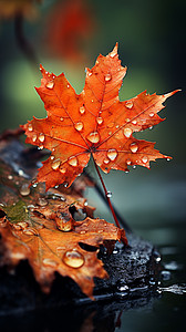 秋雨后的枫叶高清图片