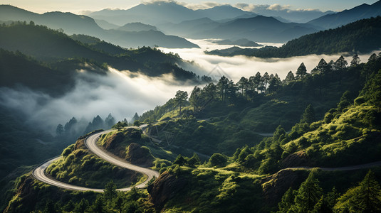 高原山区的蜿蜒山路图片