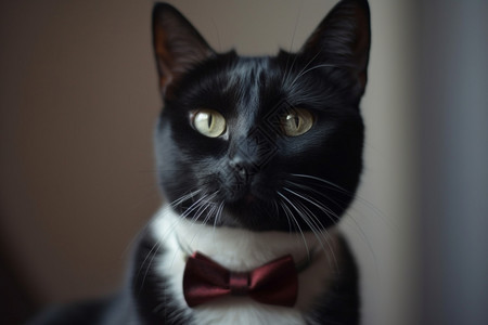 带领结的可爱猫咪图片