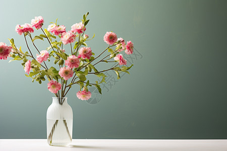 花瓶中浪漫的粉色花束图片