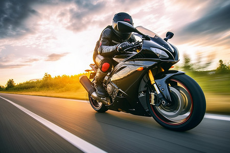 高速公路上的摩托车骑手图片