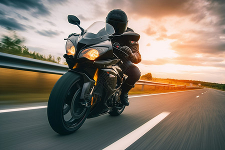 飞驰在高速的摩托骑手高清图片