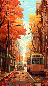 秋季美丽的城市街道背景图片