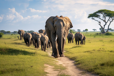 迁徙的大象群图片