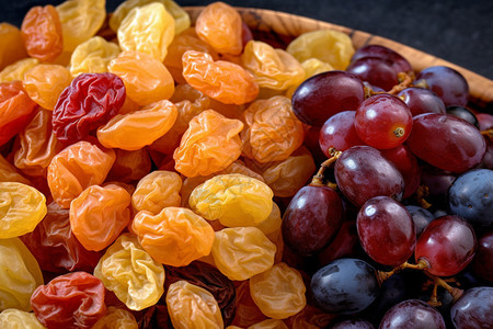 健康饮食的葡萄干和葡萄图片