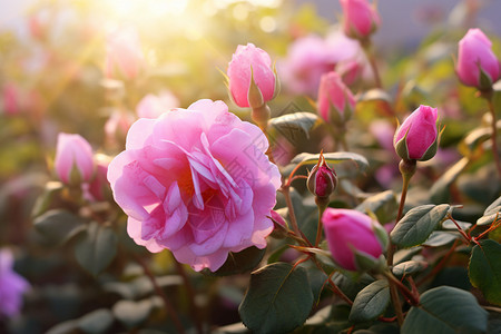花坛开放的粉色花图片