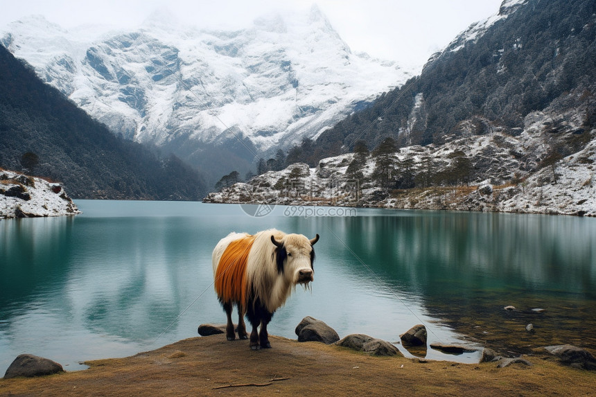 雪山中的野生牦牛图片