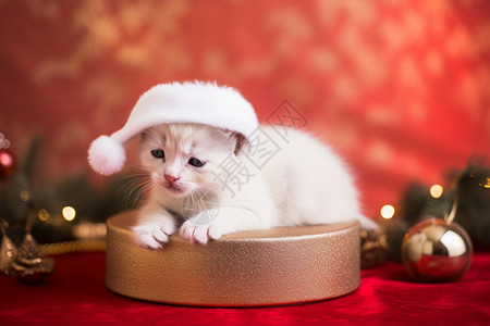复古的圣诞小猫背景图片