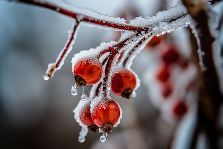 冬天枝头结冰的果子图片