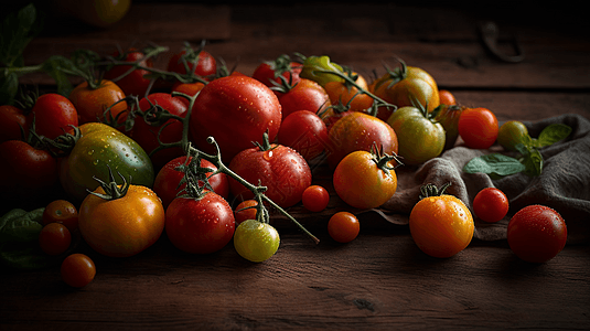 木桌上的新鲜西红柿图片