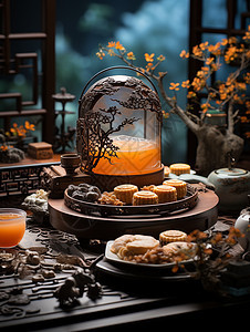 中国传统优雅广式蛋黄月饼图片