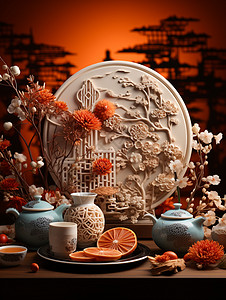 中秋中国蛋黄月饼图片