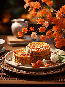 中国唯美传统优雅蛋黄月饼东方美学图片
