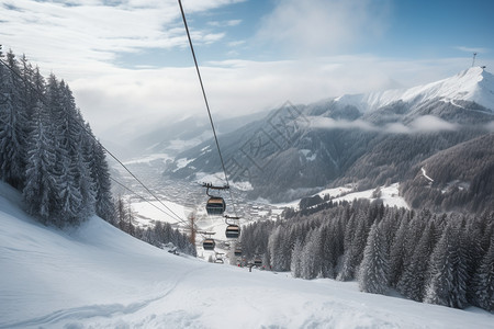 雪山上空的索道图片