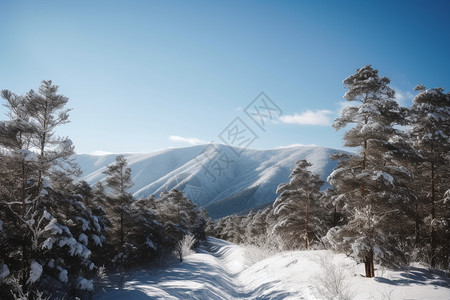 雪山树木美景图片