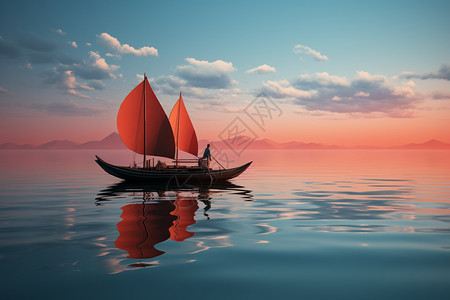 东方极简主义红色帆船图片
