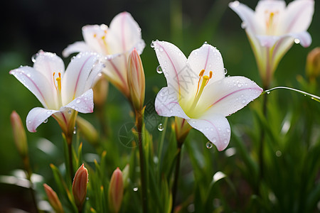 盛开百合花上的水滴图片