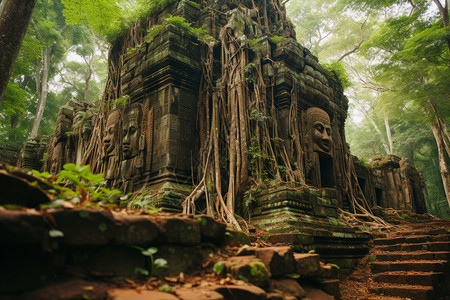 被树木包围的寺庙高清图片