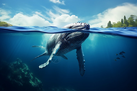 鲸鱼在水里游动图片