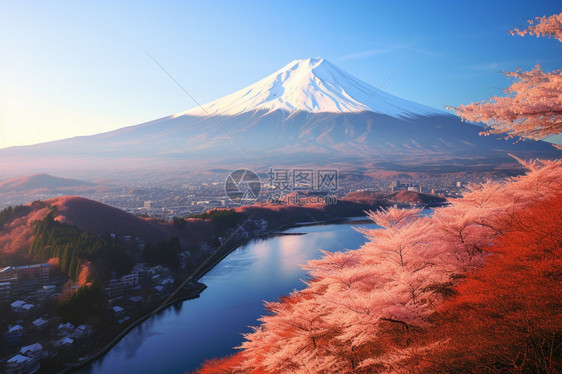 山峰河流景色图片