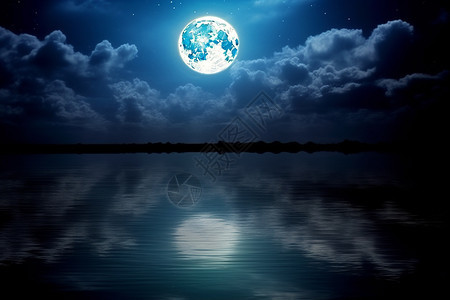 湖面的月亮倒影图片