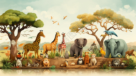 动物园插画背景图片
