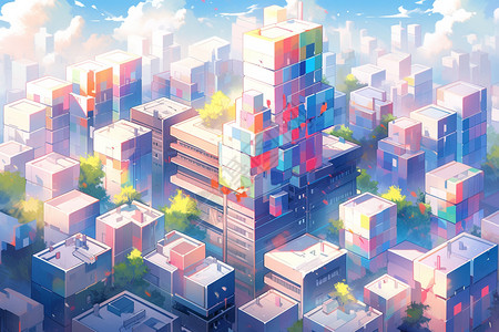 五颜六色的积木构建的城市图片