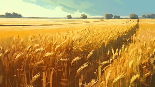 秋天乡村的小麦田野图片