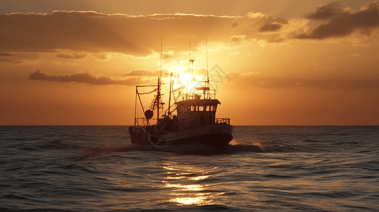 出海打鱼作业的渔船图片